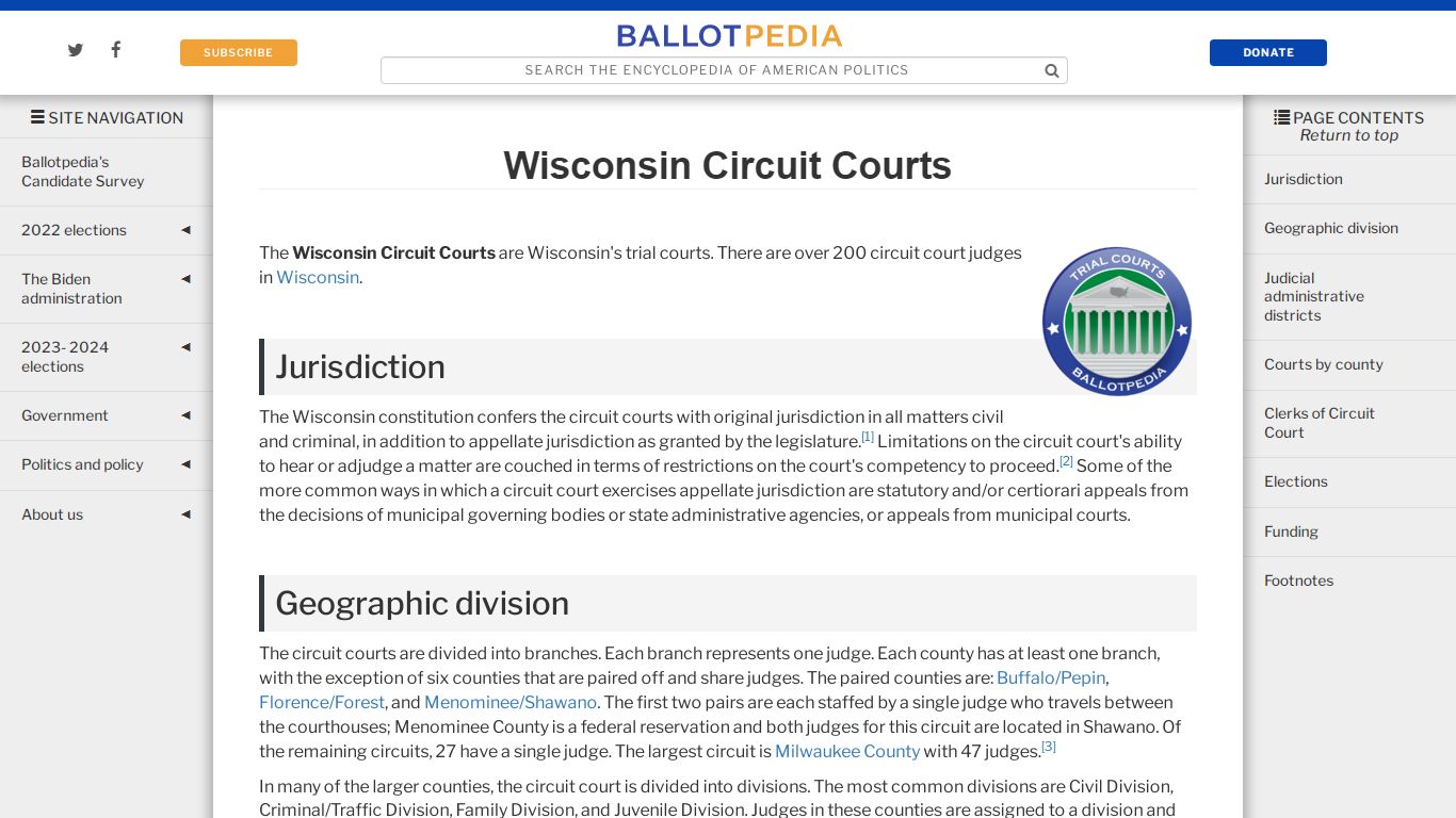 Wisconsin Circuit Courts - Ballotpedia